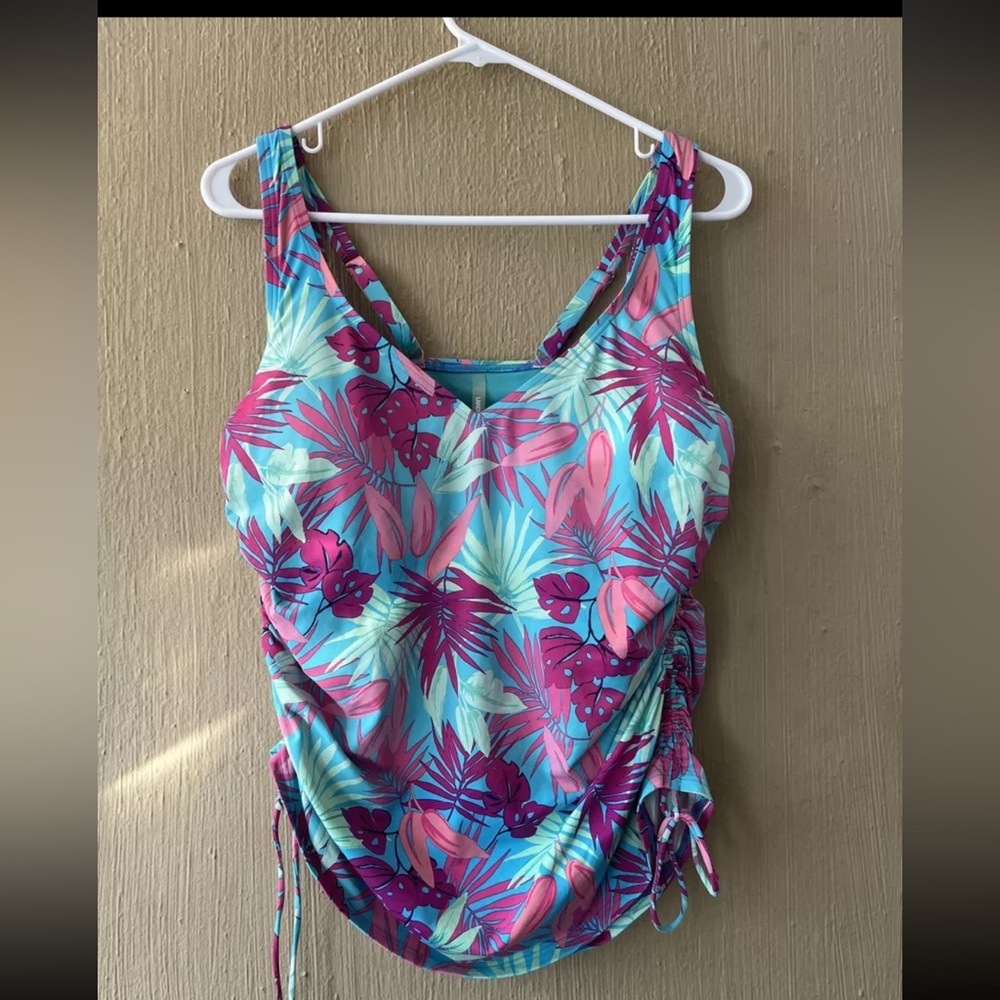 Lands End  Adjust Underwire Tankini Reg 12 SWIM TOP 522543 drawstring tropical